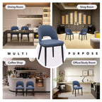 Lot de 2 chaises de salle à manger rembourrées, chaises d'appoint de cuisine modernes en tissu avec coussins épais et pieds en bois, chaises confortables avec dossier incurvé