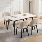Lot de 2 chaises de salle à manger rembourrées, chaises d'appoint de cuisine modernes en tissu avec coussins épais et pieds en bois, chaises confortables avec dossier incurvé