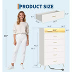 Commode haute moderne à 5 tiroirs pour chambre, commode en bois avec glissières à fermeture silencieuse, organisateur de rangement blanc résistant à l'eau pour couloir