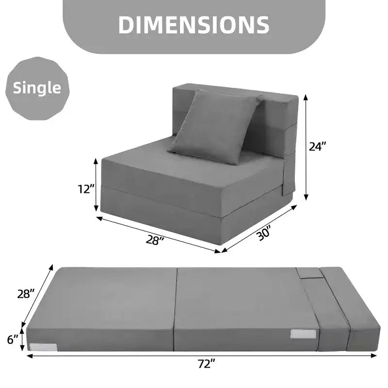 Folding Sofa Bed, Foldable Couch Bed with Pillow, Convertible Sleeper Mattress, Futon Floor Couch with Memory Foam Washable Cover, Single Size