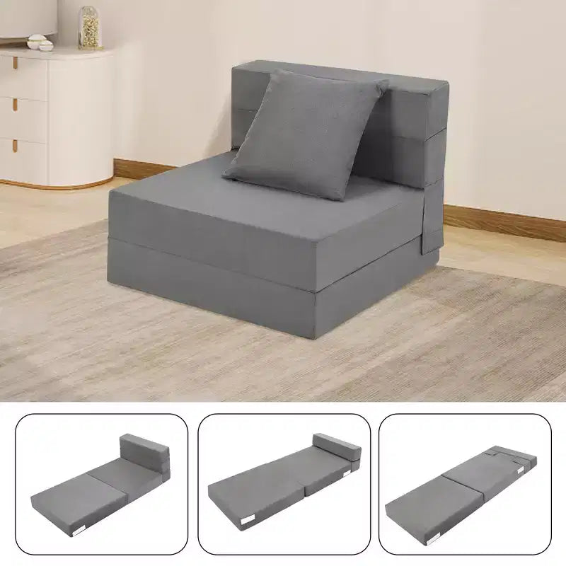 Folding Sofa Bed, Foldable Couch Bed with Pillow, Convertible Sleeper Mattress, Futon Floor Couch with Memory Foam Washable Cover, Single Size