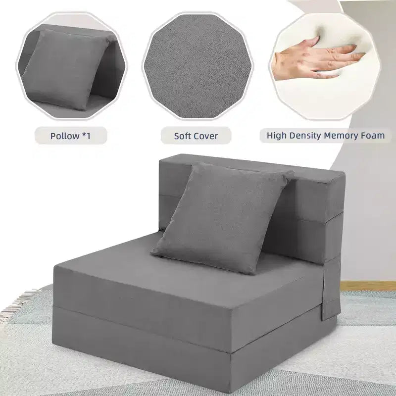 Folding Sofa Bed, Foldable Couch Bed with Pillow, Convertible Sleeper Mattress, Futon Floor Couch with Memory Foam Washable Cover, Single Size