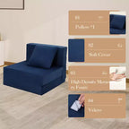 Canapé-lit pliant, canapé-lit pliable avec oreiller, matelas convertible, futon de sol avec housse lavable en mousse à mémoire de forme, taille unique