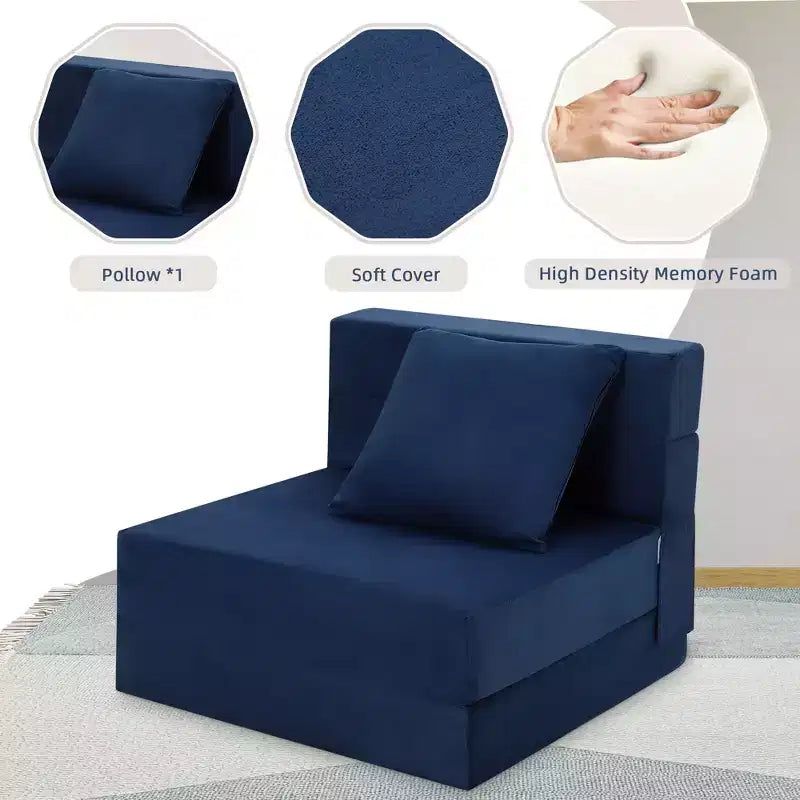 Folding Sofa Bed, Foldable Couch Bed with Pillow, Convertible Sleeper Mattress, Futon Floor Couch with Memory Foam Washable Cover, Single Size