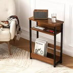 Table d'appoint étroite avec étagère de rangement