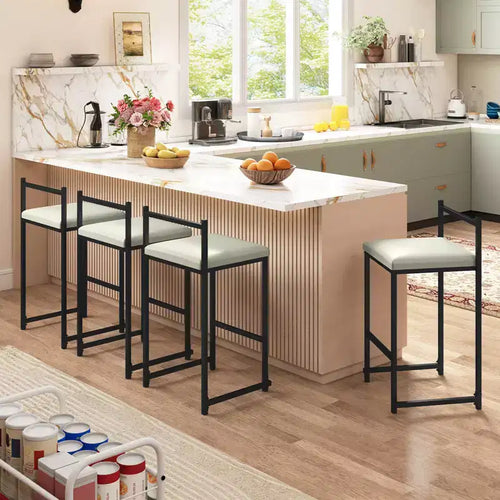 26'' Stackable Counter Height Bar Stools Set of 4 w/Back Metal Frame & Footrest Black