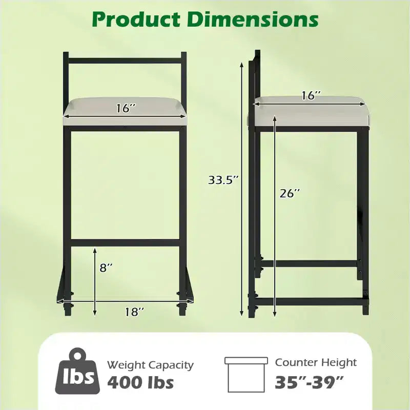26'' Stackable Counter Height Bar Stools Set of 4 w/Back Metal Frame & Footrest Black