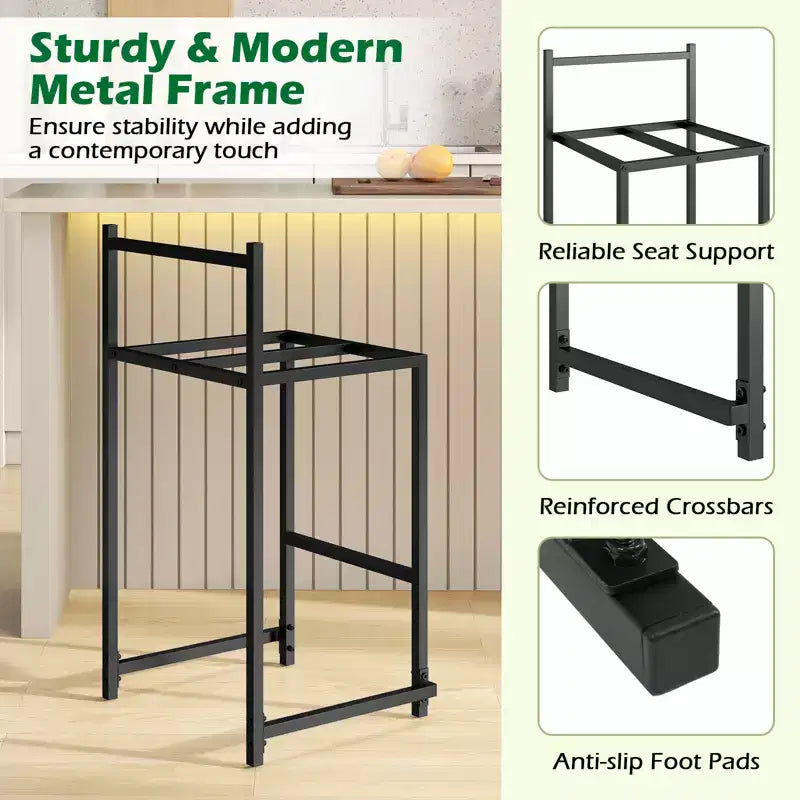 26'' Stackable Counter Height Bar Stools Set of 4 w/Back Metal Frame & Footrest Black