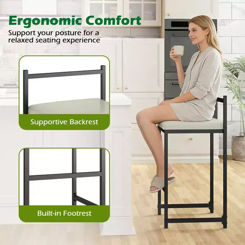 26'' Stackable Counter Height Bar Stools Set of 4 w/Back Metal Frame & Footrest Black