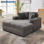 Grande chaise longue d'intérieur, canapé de salon confortable en velours côtelé avec station de charge, porte-gobelets et oreillers décoratifs, causeuse douillette