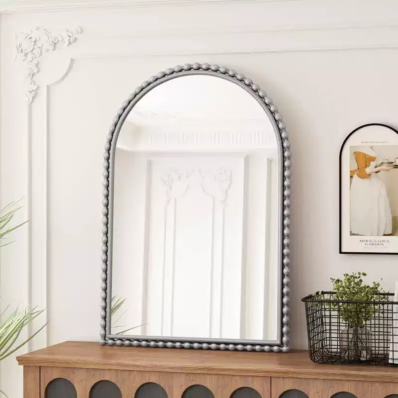 Iron Arch Vintage Vanity Mirror Wall Hanging Placed Table for Living Room Bedroom Silver