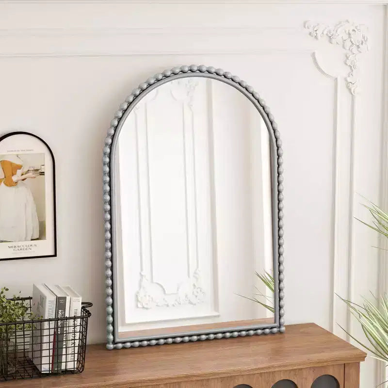 Iron Arch Vintage Vanity Mirror Wall Hanging Placed Table for Living Room Bedroom Silver