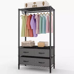 Freestanding Garment Rack with Adjustable Shelves and Four Fabric Drawers, Heavy Duty Clothing Organizer