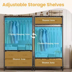 Portant à vêtements autoportant avec étagères réglables et quatre tiroirs en tissu, organisateur de vêtements robuste