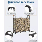 Support de bûches 1,20 m, porte-bûches en acier, organiseur de rangement de bois, empileur de bois réglable