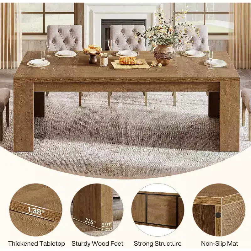 70.9-Inch Rectangular Dining Table for 6-8, Farmhouse Wooden Kitchen Table, Large Dining Room Furniture for Kitchen, Living Room