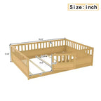 Cadre de lit de bébé à côtés rabattables pour enfants, construction monobloc pleine grandeur avec barrières de sécurité et porte extra-hautes, base à lattes en bois naturel