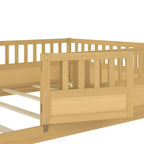 Cadre de lit de bébé à côtés rabattables pour enfants, construction monobloc pleine grandeur avec barrières de sécurité et porte extra-hautes, base à lattes en bois naturel