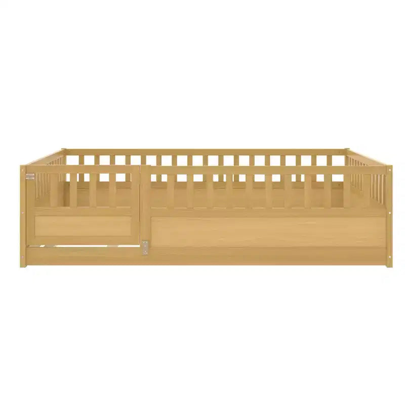 Children's Drop-Side Crib Frame, Full-Size One-Piece Construction with Extra-High Safety Rails and Door, Natural Wood Slatted Base