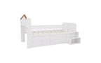 Lit mezzanine bas avec lumières LED, lit superposé en bois avec tête de lit en forme de maison, lit mezzanine pour enfants avec tiroirs de rangement, blanc