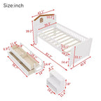 Lit mezzanine bas avec lumières LED, lit superposé en bois avec tête de lit en forme de maison, lit mezzanine pour enfants avec tiroirs de rangement, blanc