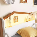 Lit mezzanine bas avec lumières LED, lit superposé en bois avec tête de lit en forme de maison, lit mezzanine pour enfants avec tiroirs de rangement, blanc