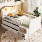 Lit mezzanine bas avec lumières LED, lit superposé en bois avec tête de lit en forme de maison, lit mezzanine pour enfants avec tiroirs de rangement, blanc