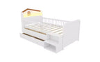 Lit mezzanine bas avec lumières LED, lit superposé en bois avec tête de lit en forme de maison, lit mezzanine pour enfants avec tiroirs de rangement, blanc