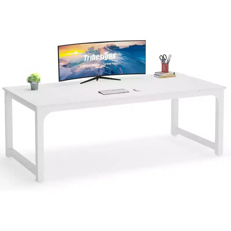 Modern Computer Desk, 78.7 x 39.4 inch X Large Executive Office Desk Computer Table Study Writing Desk Workstation for Home Office,White