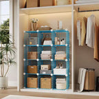 Organisateur de rangement à 12 casiers 94 x 33 x 96,5 cm, étagère modulaire en fil métallique pour placard, chambre, bureau (1 pièce)