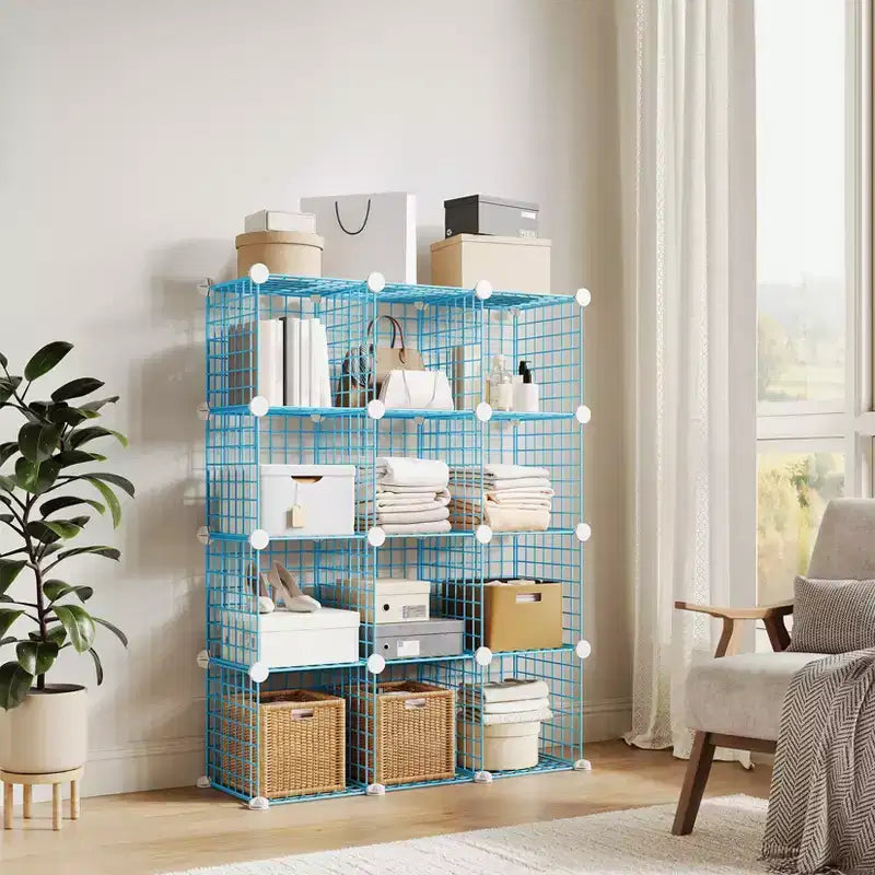 12-Cube Storage Organizer 37 x 13 x 38 Modular Wire Shelving Unit for Closet, Bedroom, Office (1-Pack)
