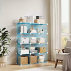 Organisateur de rangement à 12 casiers 94 x 33 x 96,5 cm, étagère modulaire en fil métallique pour placard, chambre, bureau (1 pièce)