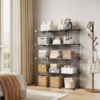 Organisateur de rangement à 12 casiers 94 x 33 x 96,5 cm, étagère modulaire en fil métallique pour placard, chambre, bureau (1 pièce)