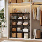 Organisateur de rangement à 12 casiers 94 x 33 x 96,5 cm, étagère modulaire en fil métallique pour placard, chambre, bureau (1 pièce)