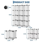Organisateur de rangement à 12 casiers 94 x 33 x 96,5 cm, étagère modulaire en fil métallique pour placard, chambre, bureau (1 pièce)