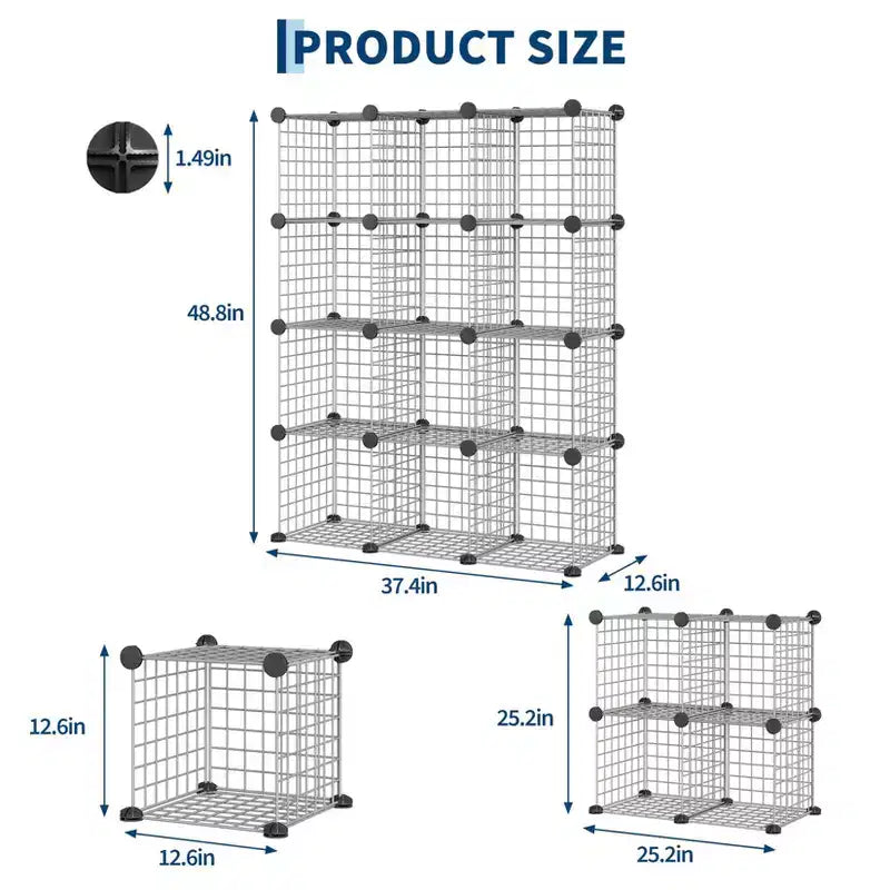 12-Cube Storage Organizer 37 x 13 x 38 Modular Wire Shelving Unit for Closet, Bedroom, Office (1-Pack)