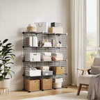 Organisateur de rangement à 12 casiers 94 x 33 x 96,5 cm, étagère modulaire en fil métallique pour placard, chambre, bureau (1 pièce)