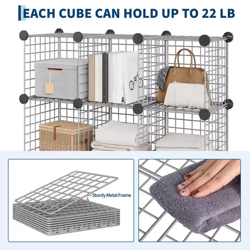 12-Cube Storage Organizer 37 x 13 x 38 Modular Wire Shelving Unit for Closet, Bedroom, Office (1-Pack)