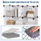 Organisateur de rangement à 12 casiers 94 x 33 x 96,5 cm, étagère modulaire en fil métallique pour placard, chambre, bureau (1 pièce)