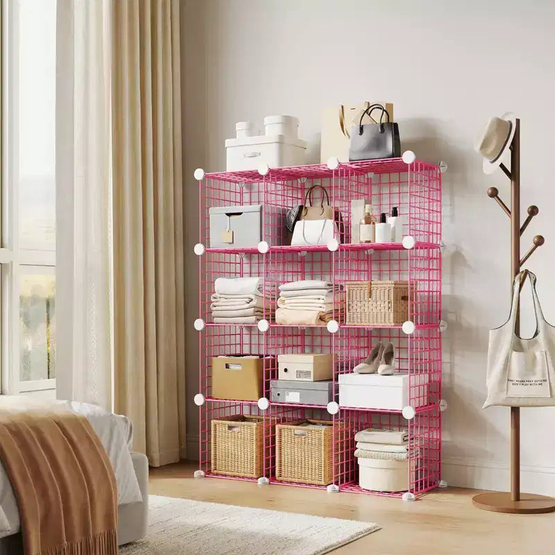 12-Cube Storage Organizer 37 x 13 x 38 Modular Wire Shelving Unit for Closet, Bedroom, Office (1-Pack)
