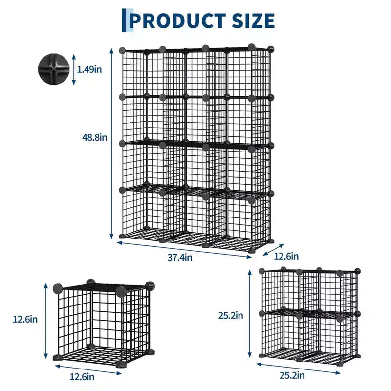 12-Cube Storage Organizer 37 x 13 x 38 Modular Wire Shelving Unit for Closet, Bedroom, Office (1-Pack)