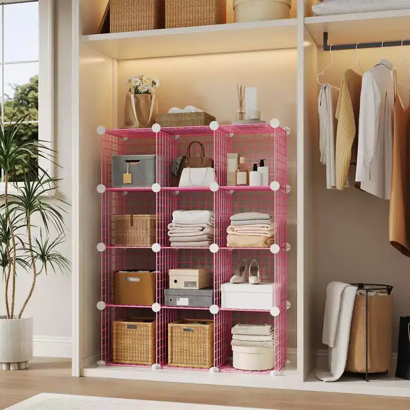 12-Cube Storage Organizer 37 x 13 x 38 Modular Wire Shelving Unit for Closet, Bedroom, Office (1-Pack)
