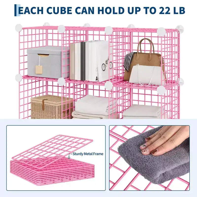 12-Cube Storage Organizer 37 x 13 x 38 Modular Wire Shelving Unit for Closet, Bedroom, Office (1-Pack)