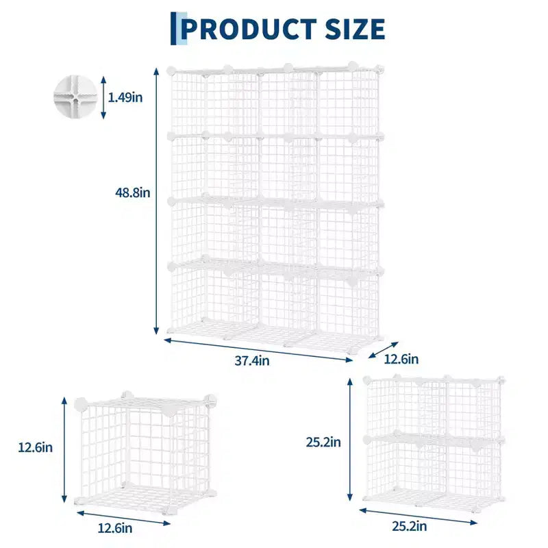 12-Cube Storage Organizer 37 x 13 x 38 Modular Wire Shelving Unit for Closet, Bedroom, Office (1-Pack)