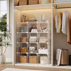 Organisateur de rangement à 12 casiers 94 x 33 x 96,5 cm, étagère modulaire en fil métallique pour placard, chambre, bureau (1 pièce)