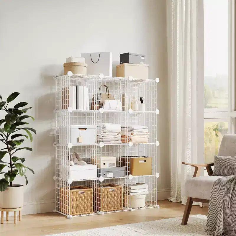 12-Cube Storage Organizer 37 x 13 x 38 Modular Wire Shelving Unit for Closet, Bedroom, Office (1-Pack)