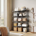Organisateur de rangement à 12 casiers 94 x 33 x 96,5 cm, étagère modulaire en fil métallique pour placard, chambre, bureau (1 pièce)