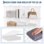 Organisateur de rangement à 12 casiers 94 x 33 x 96,5 cm, étagère modulaire en fil métallique pour placard, chambre, bureau (1 pièce)