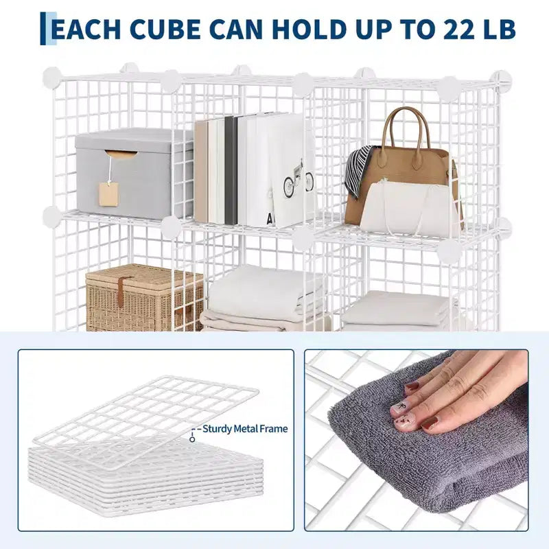 12-Cube Storage Organizer 37 x 13 x 38 Modular Wire Shelving Unit for Closet, Bedroom, Office (1-Pack)
