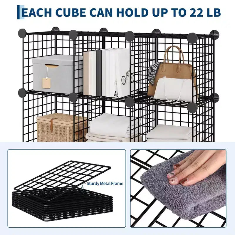 12-Cube Storage Organizer 37 x 13 x 38 Modular Wire Shelving Unit for Closet, Bedroom, Office (1-Pack)